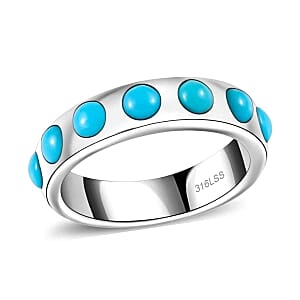 Sleeping Beauty Turquoise 0.94 ctw Band Ring in Stainless Steel (Size 5.5)
