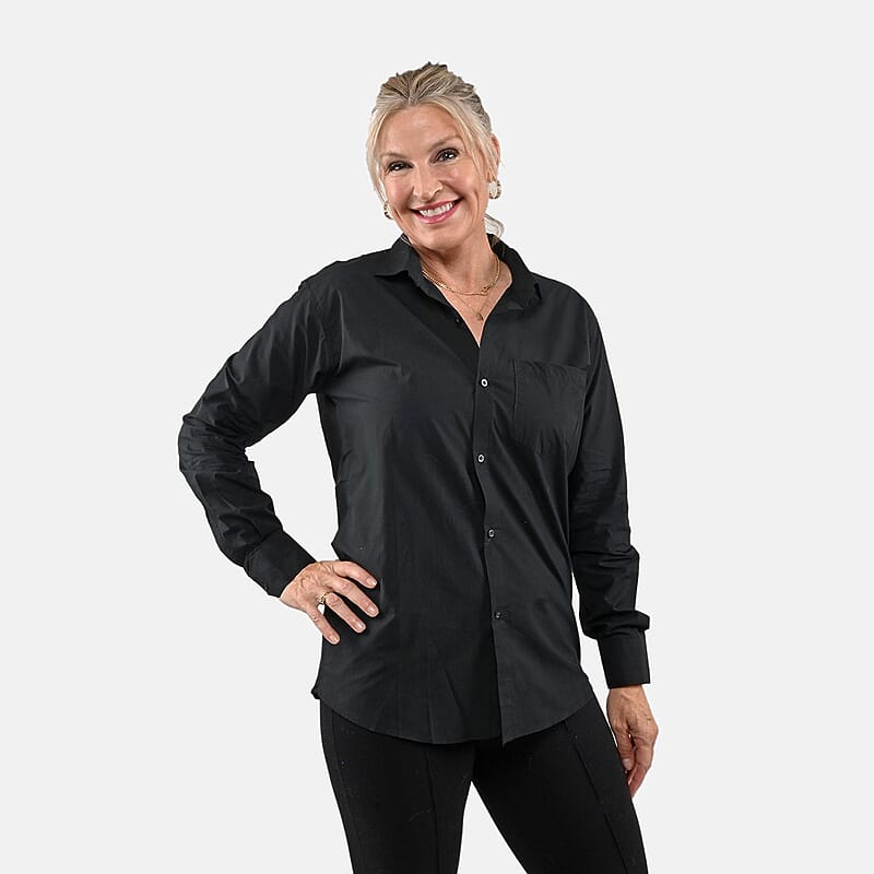 Tamsy 100% Cotton Black Button up Long Sleeve Shirt - S