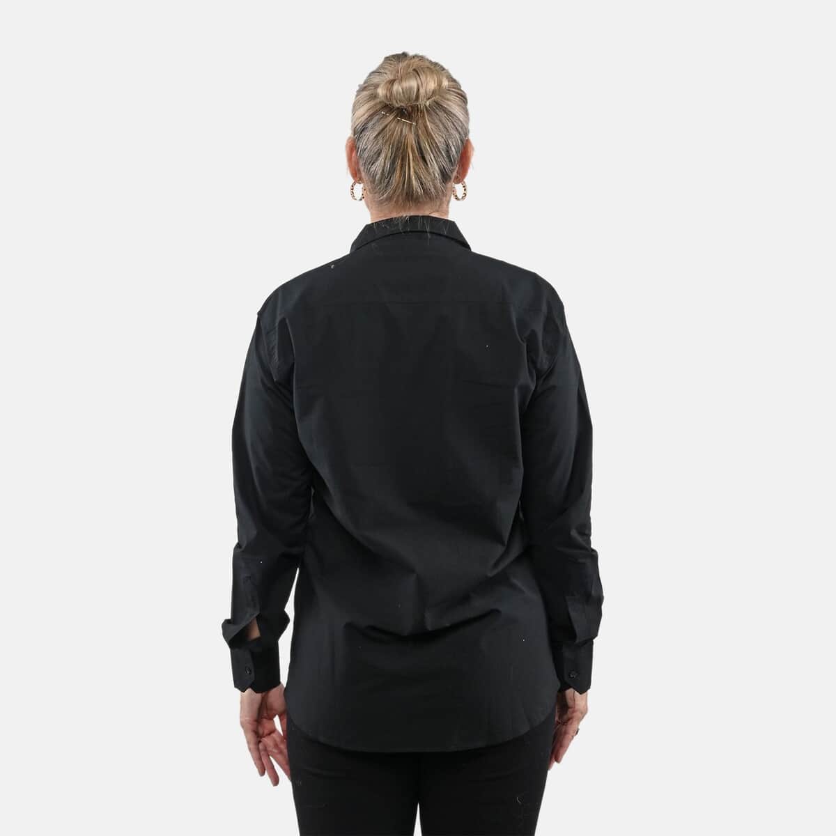 Tamsy 100% Cotton Black Button up Long Sleeve Shirt - S image number 1