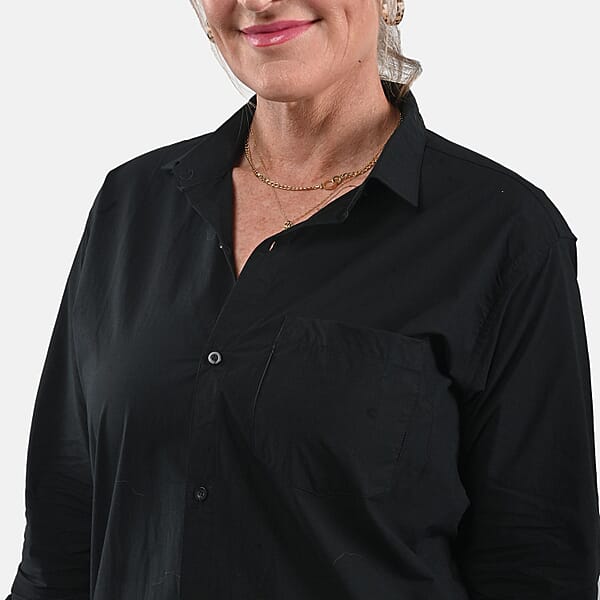 Tamsy 100% Cotton Black Button up Long Sleeve Shirt - S