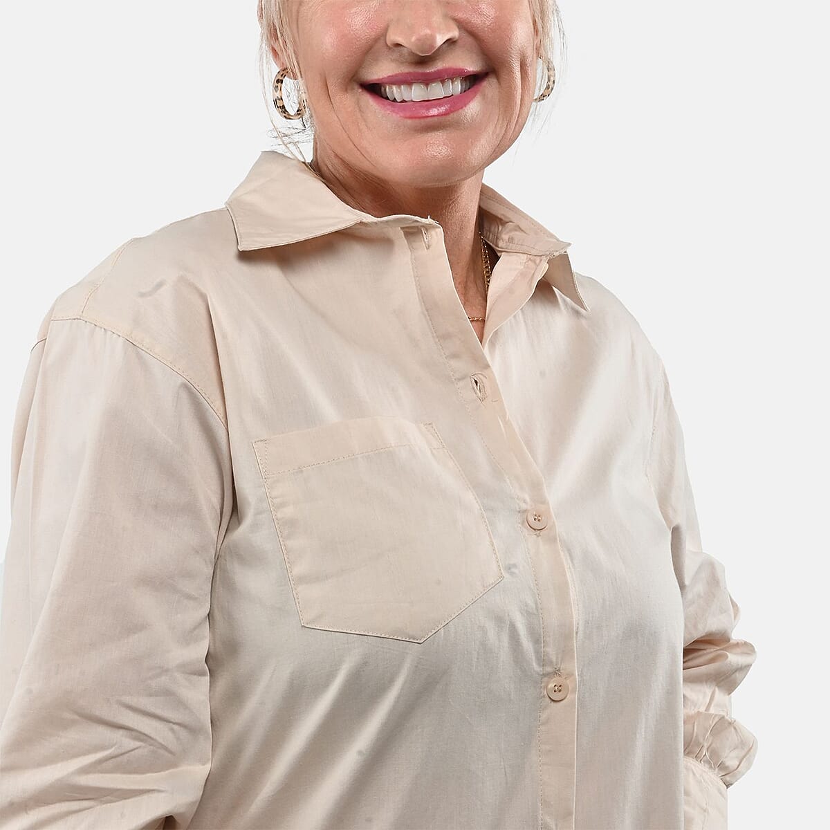 Tamsy 100% Cotton Stone Color Button up Long Sleeve Shirt - S image number 3