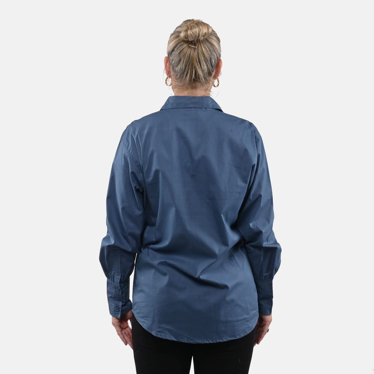 Tamsy 100% Cotton Sky Blue Button up Long Sleeve Shirt - M image number 1