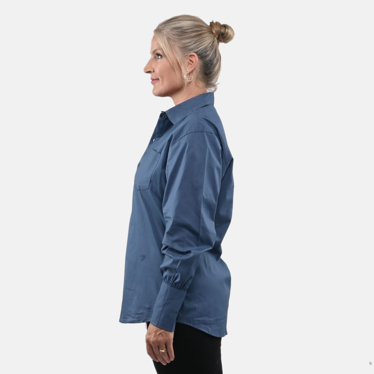 Tamsy 100% Cotton Sky Blue Button up Long Sleeve Shirt - M image number 2