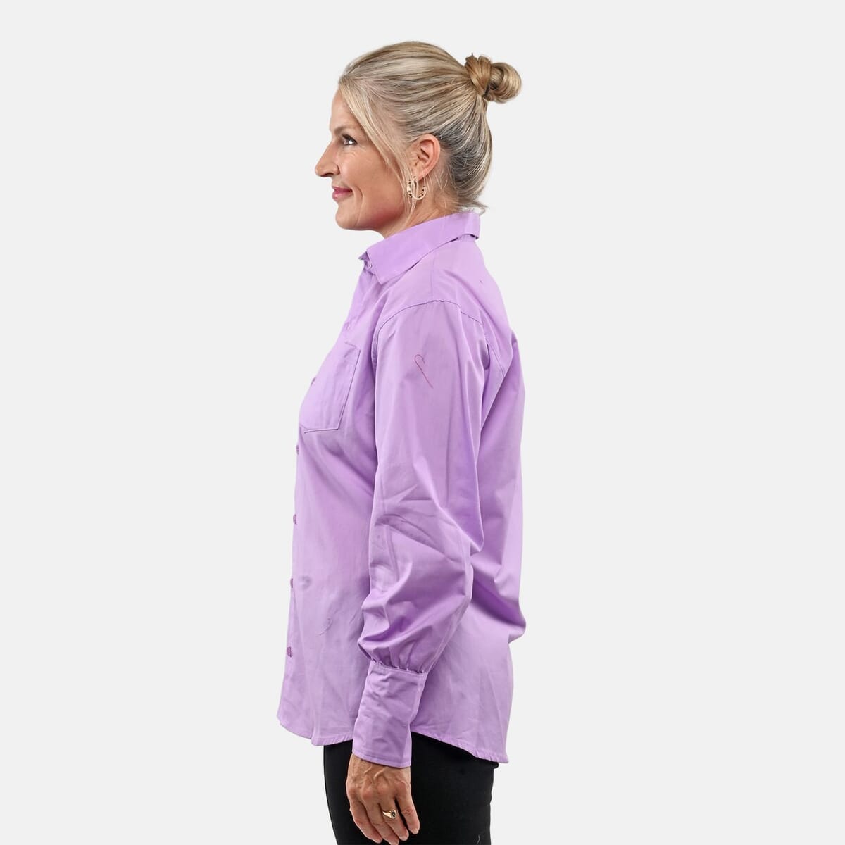 Tamsy 100% Cotton Lilac Button up Long Sleeve Shirt - S image number 2