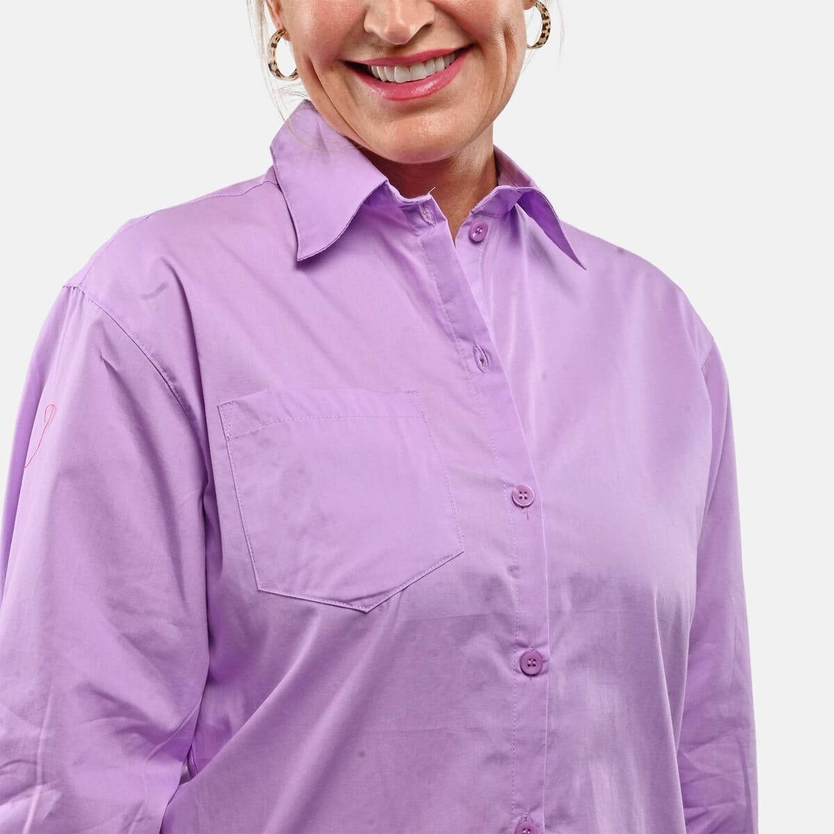 Tamsy 100% Cotton Lilac Button up Long Sleeve Shirt - M image number 3