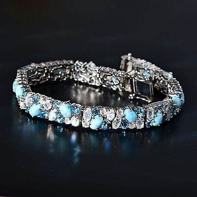 Larimar and Multi Gemstone Ocean Breeze Bracelet in Platinum Over Sterling Silver (7.25 In) 21.80 ctw