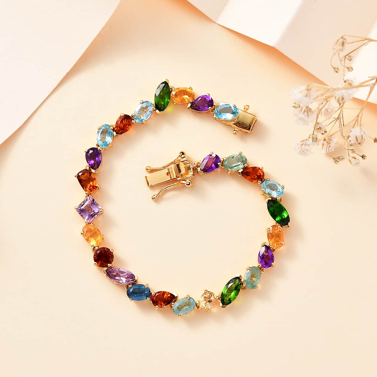 Multi Gemstone Rainbow Meadow Bracelet in Vermeil YG Over Sterling Silver (7.25 In) 13.50 ctw image number 1