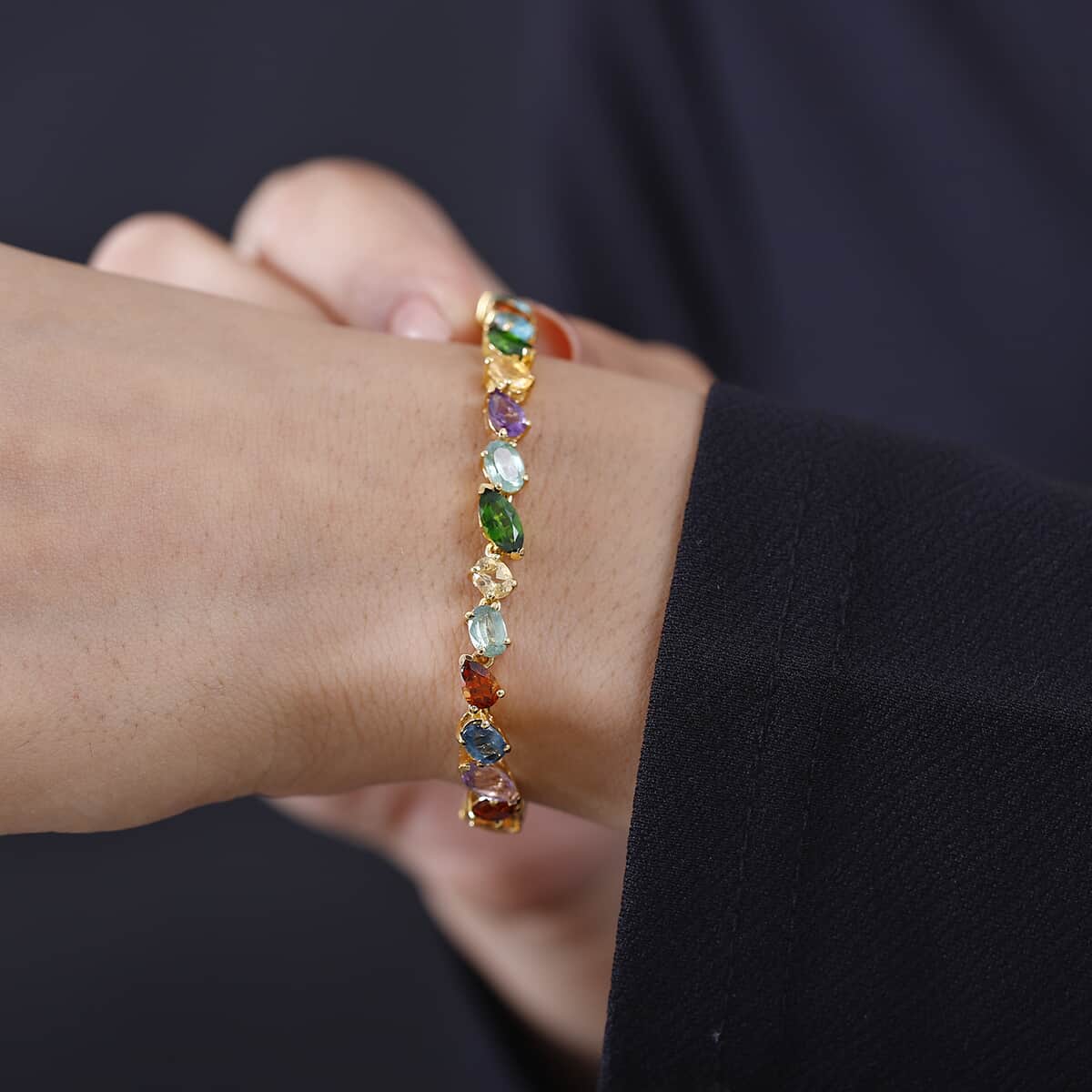 Multi Gemstone Rainbow Meadow Bracelet in Vermeil YG Over Sterling Silver (7.25 In) 13.50 ctw image number 2