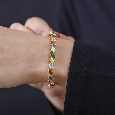 D'Joy Multi Gemstone 13.50 ctw Rainbow Meadow Bracelet in Vermeil Yellow Gold Over Sterling Silver (7.25 In)
