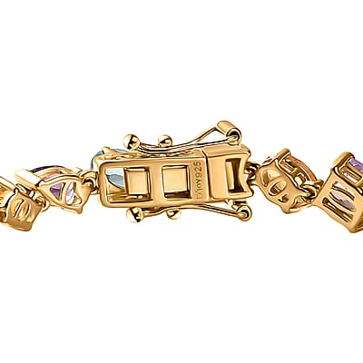 D'Joy Multi Gemstone 13.50 ctw Rainbow Meadow Bracelet in Vermeil Yellow Gold Over Sterling Silver (7.25 In)