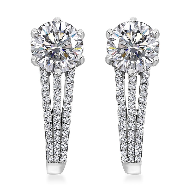 Moissanite and Ofiki Rubellite Earrings in Platinum Over Sterling Silver 3.90 ctw