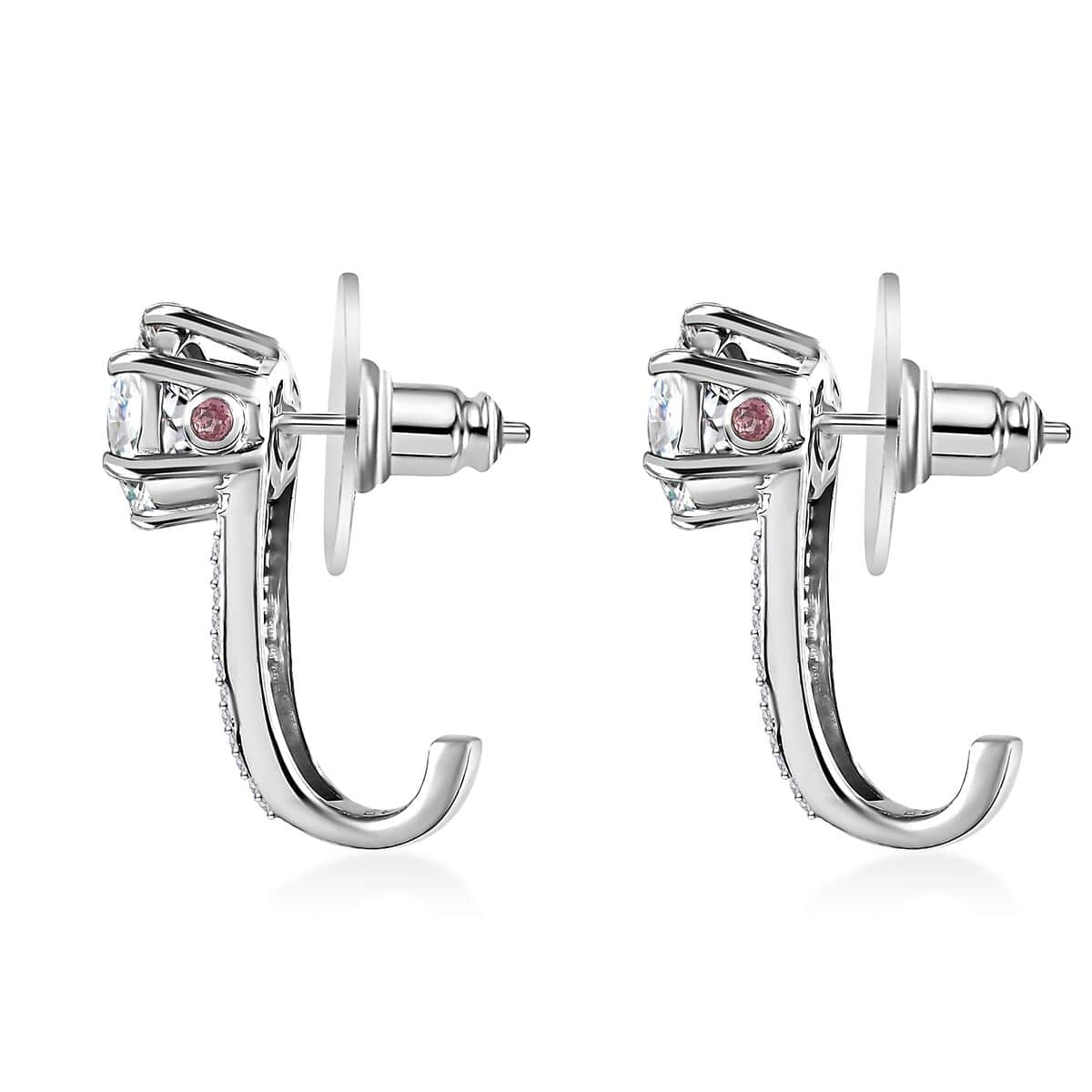 Moissanite and Ofiki Rubellite Earrings in Platinum Over Sterling Silver 3.90 ctw image number 3