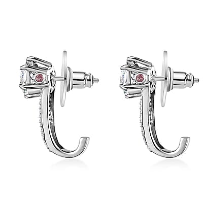 Moissanite and Ofiki Rubellite Earrings in Platinum Over Sterling Silver 3.90 ctw