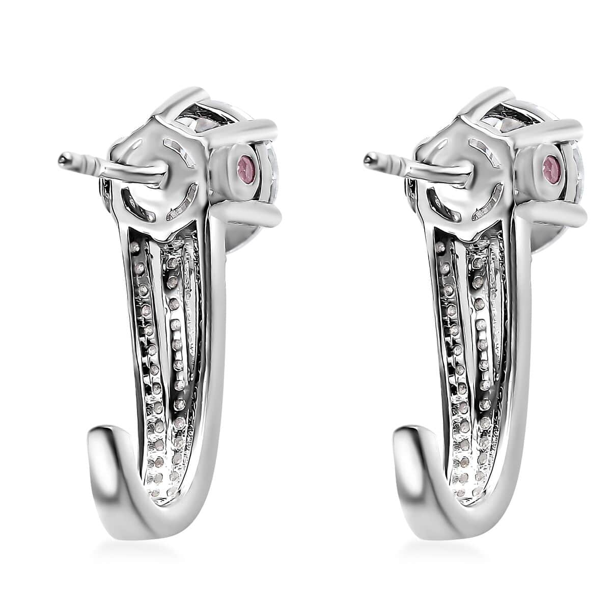 Moissanite and Ofiki Rubellite Earrings in Platinum Over Sterling Silver 3.90 ctw image number 4