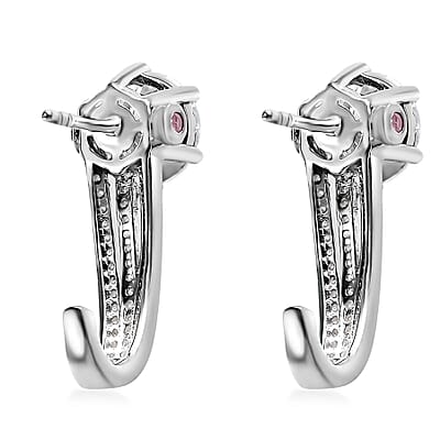 Moissanite and Ofiki Rubellite Earrings in Platinum Over Sterling Silver 3.90 ctw