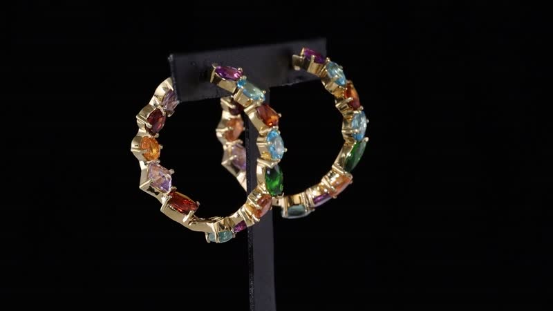 D'Joy Multi Gemstone 12.25 ctw Rainbow Meadow Hoop Earrings in 14K Vermeil Yellow Gold Over Sterling Silver