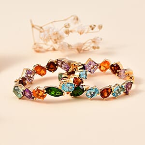 D'Joy Multi Gemstone 12.25 ctw Rainbow Meadow Hoop Earrings in 14K Vermeil Yellow Gold Over Sterling Silver