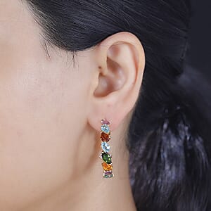 D'Joy Multi Gemstone 12.25 ctw Rainbow Meadow Hoop Earrings in 14K Vermeil Yellow Gold Over Sterling Silver