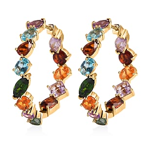 D'Joy Multi Gemstone 12.25 ctw Rainbow Meadow Hoop Earrings in 14K Vermeil Yellow Gold Over Sterling Silver