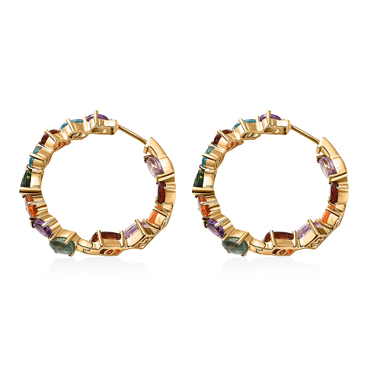 D'Joy Multi Gemstone 12.25 ctw Rainbow Meadow Hoop Earrings in 14K Vermeil Yellow Gold Over Sterling Silver