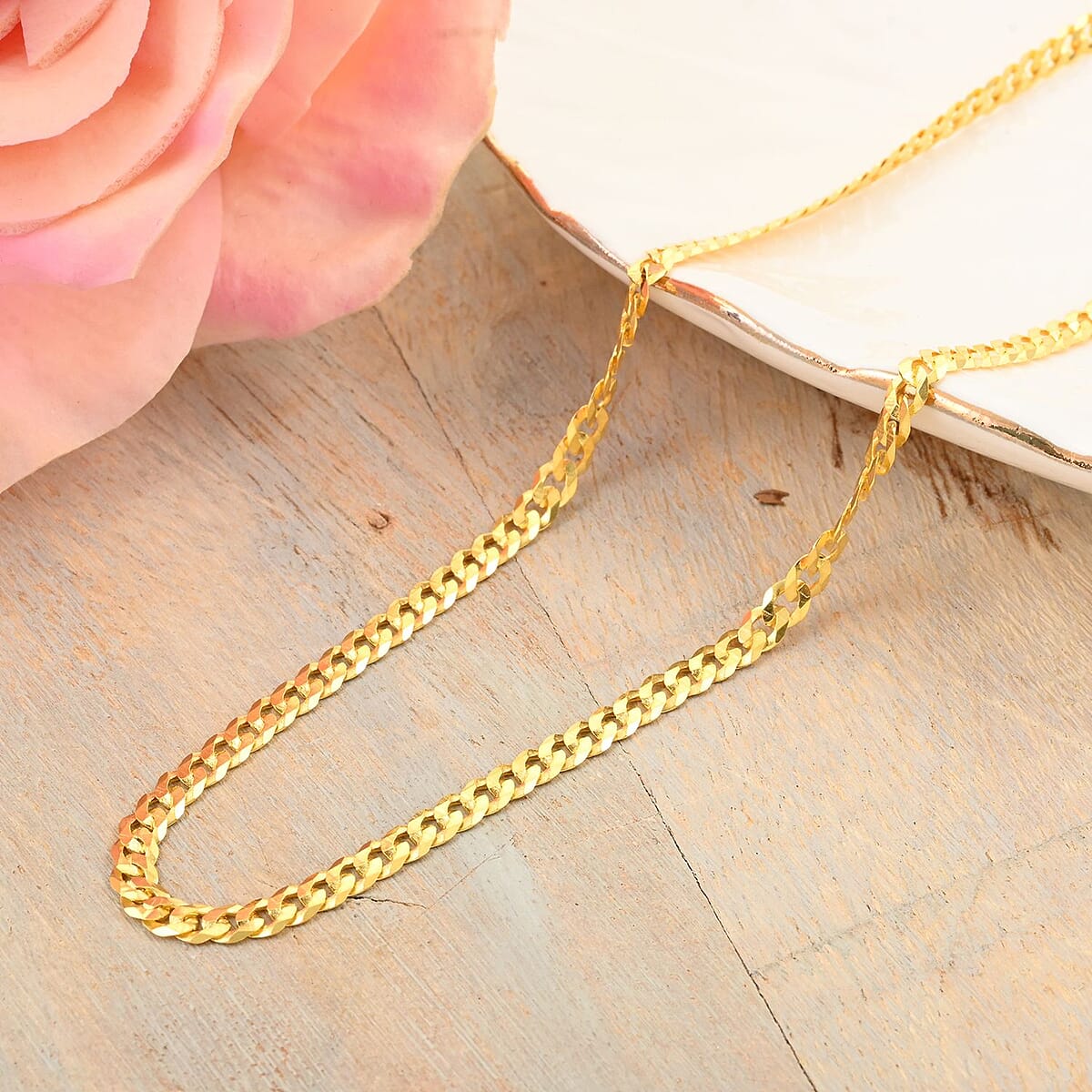 14K Yellow Gold Over Sterling Silver Flat Curb Necklace 24 Inches 7.10 Grams image number 1