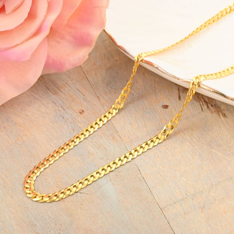 14K Yellow Gold Over Sterling Silver Flat Curb Necklace 24 Inches 7.10 Grams