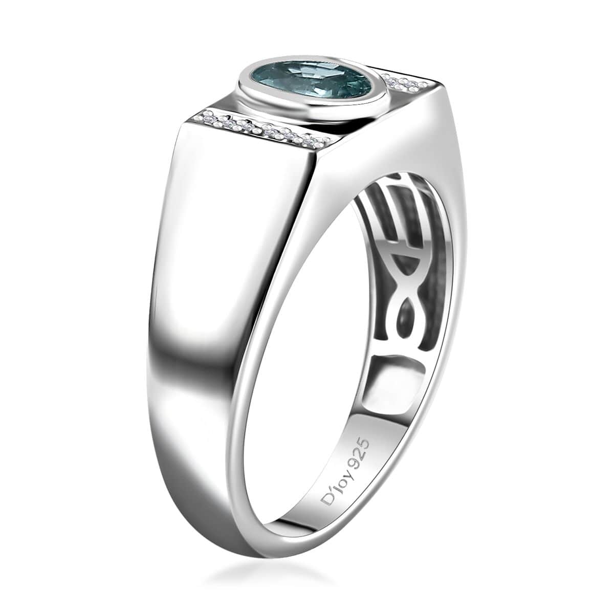 Cambodian Blue Zircon and White Zircon Men's Ring in Platinum Over Sterling Silver (Size 10.0) 1.35 ctw image number 3