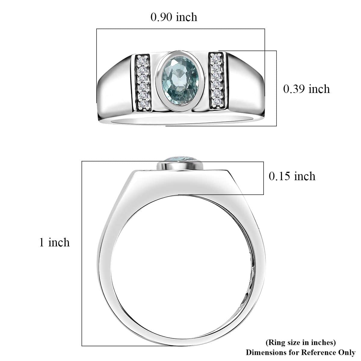 Cambodian Blue Zircon and White Zircon Men's Ring in Platinum Over Sterling Silver (Size 10.0) 1.35 ctw image number 5