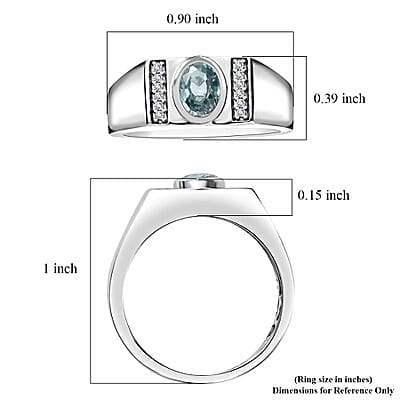 Cambodian Blue Zircon and White Zircon Men's Ring in Platinum Over Sterling Silver (Size 10.0) 1.35 ctw