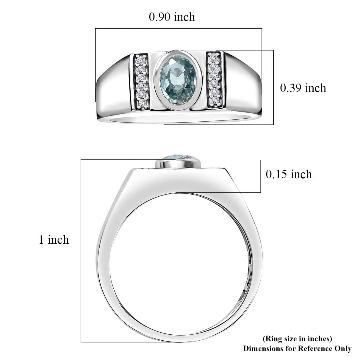 Cambodian Blue Zircon and White Zircon Men's Ring in Platinum Over Sterling Silver (Size 12.0) 1.35 ctw image number 5