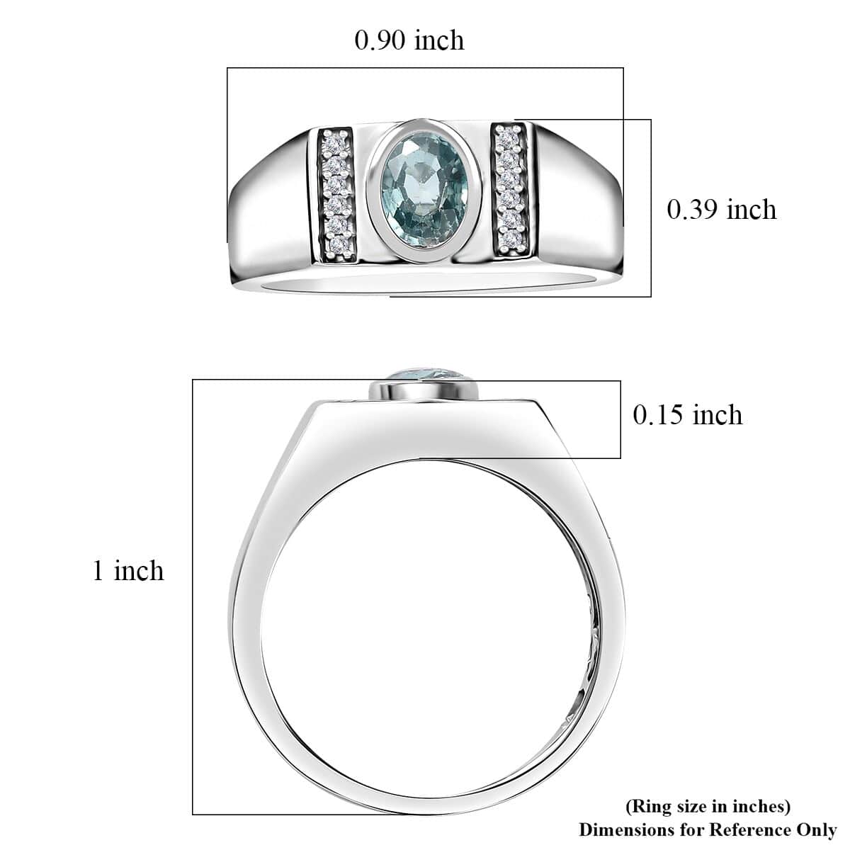 Cambodian Blue Zircon and White Zircon Men's Ring in Platinum Over Sterling Silver (Size 9.0) 1.35 ctw image number 5