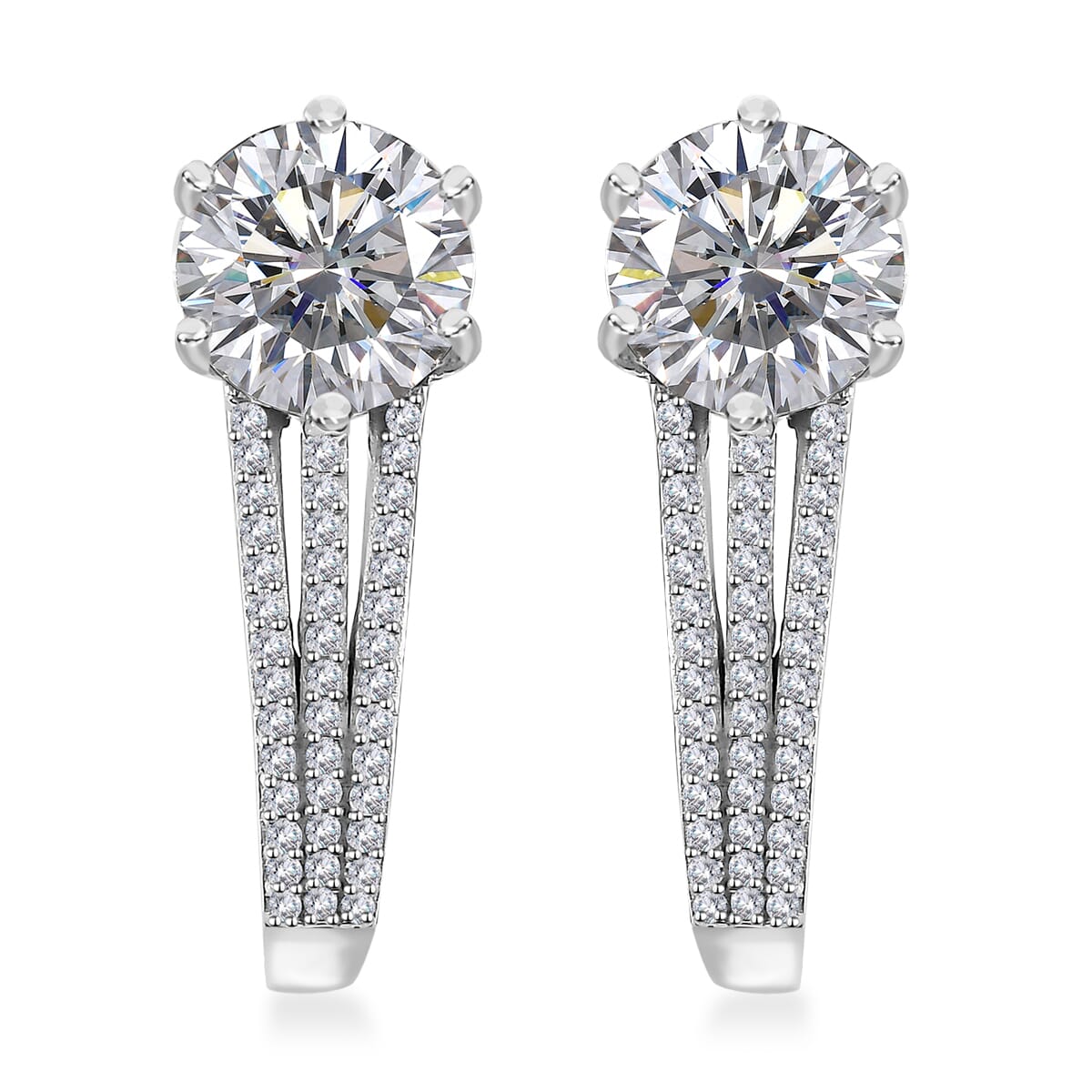 Moissanite and Kagem Zambian Emerald Earrings in Platinum Over Sterling Silver 4.00 ctw image number 0