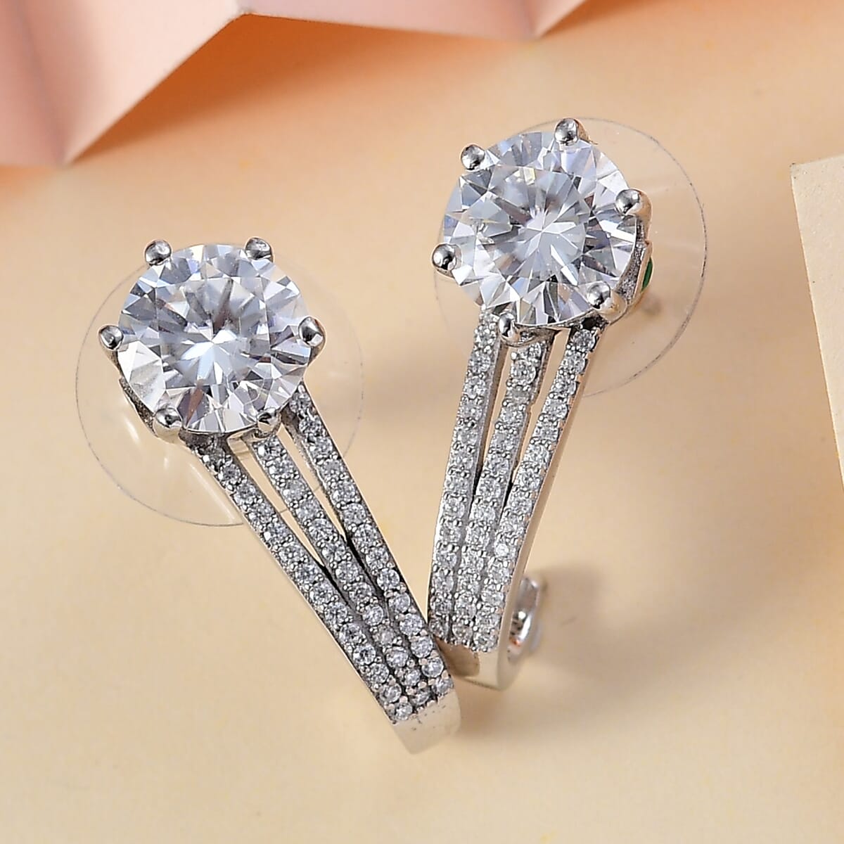 Moissanite and Kagem Zambian Emerald Earrings in Platinum Over Sterling Silver 4.00 ctw image number 1