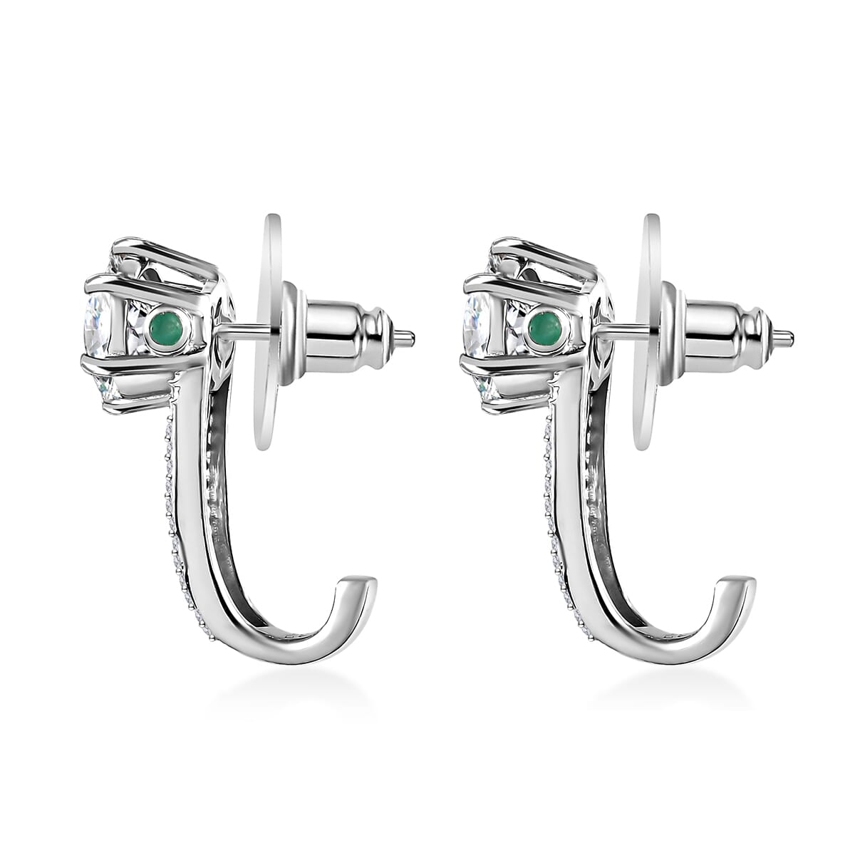 Moissanite and Kagem Zambian Emerald Earrings in Platinum Over Sterling Silver 4.00 ctw image number 2