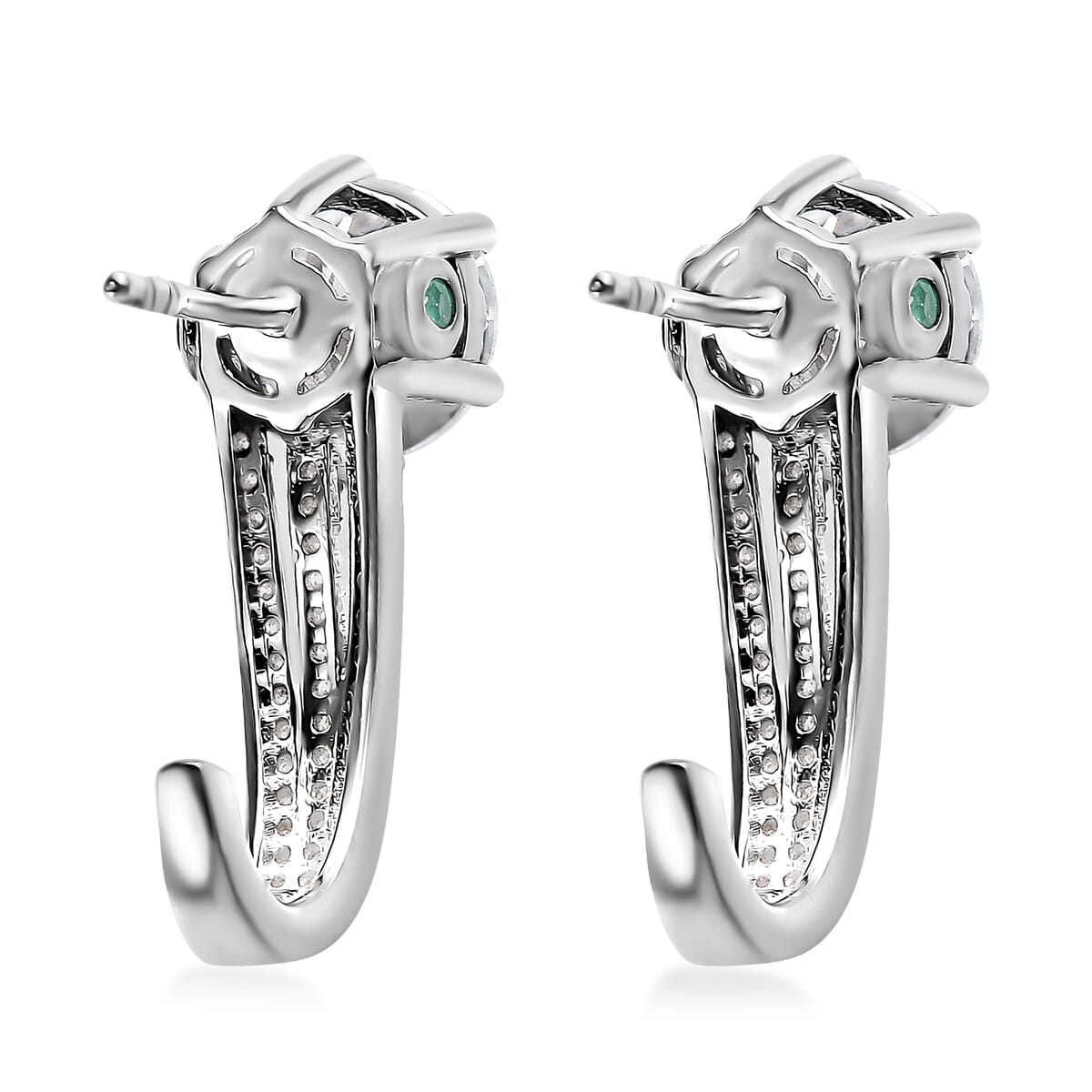 Moissanite and Kagem Zambian Emerald Earrings in Platinum Over Sterling Silver 4.00 ctw image number 3