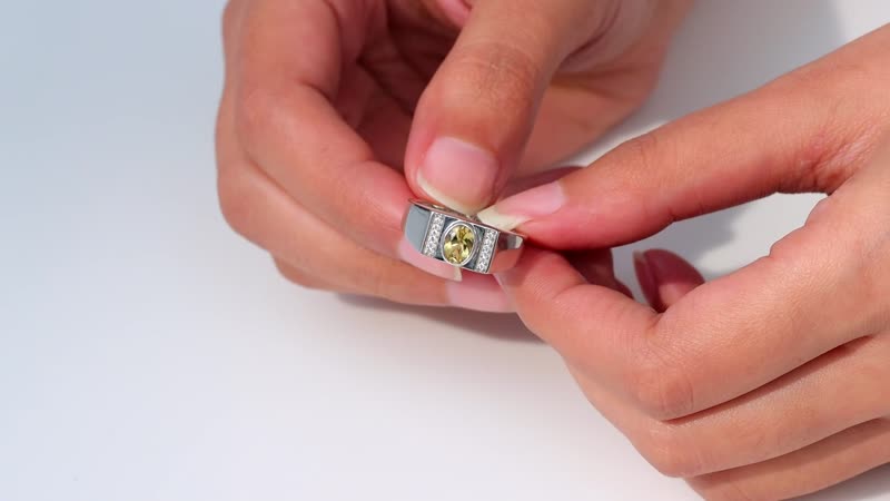 Brazilian Heliodor and White Zircon Men's Ring in Platinum Over Sterling Silver (Size 10.0) 0.85 ctw