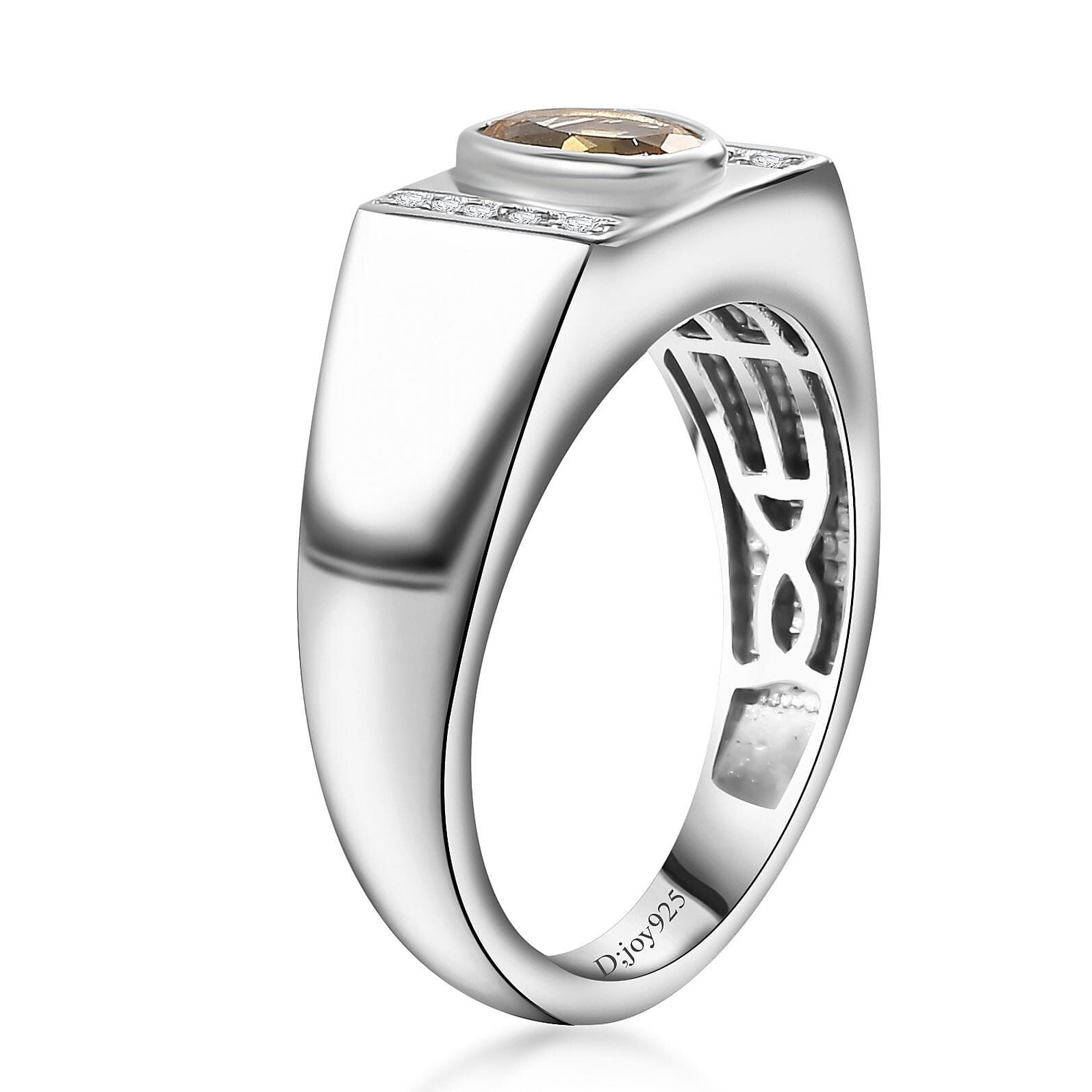 Brazilian Heliodor and White Zircon Men's Ring in Platinum Over Sterling Silver (Size 10.0) 0.85 ctw