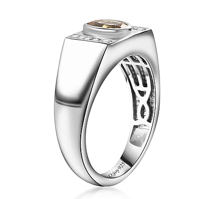 Brazilian Heliodor and White Zircon Men's Ring in Platinum Over Sterling Silver (Size 10.0) 0.85 ctw