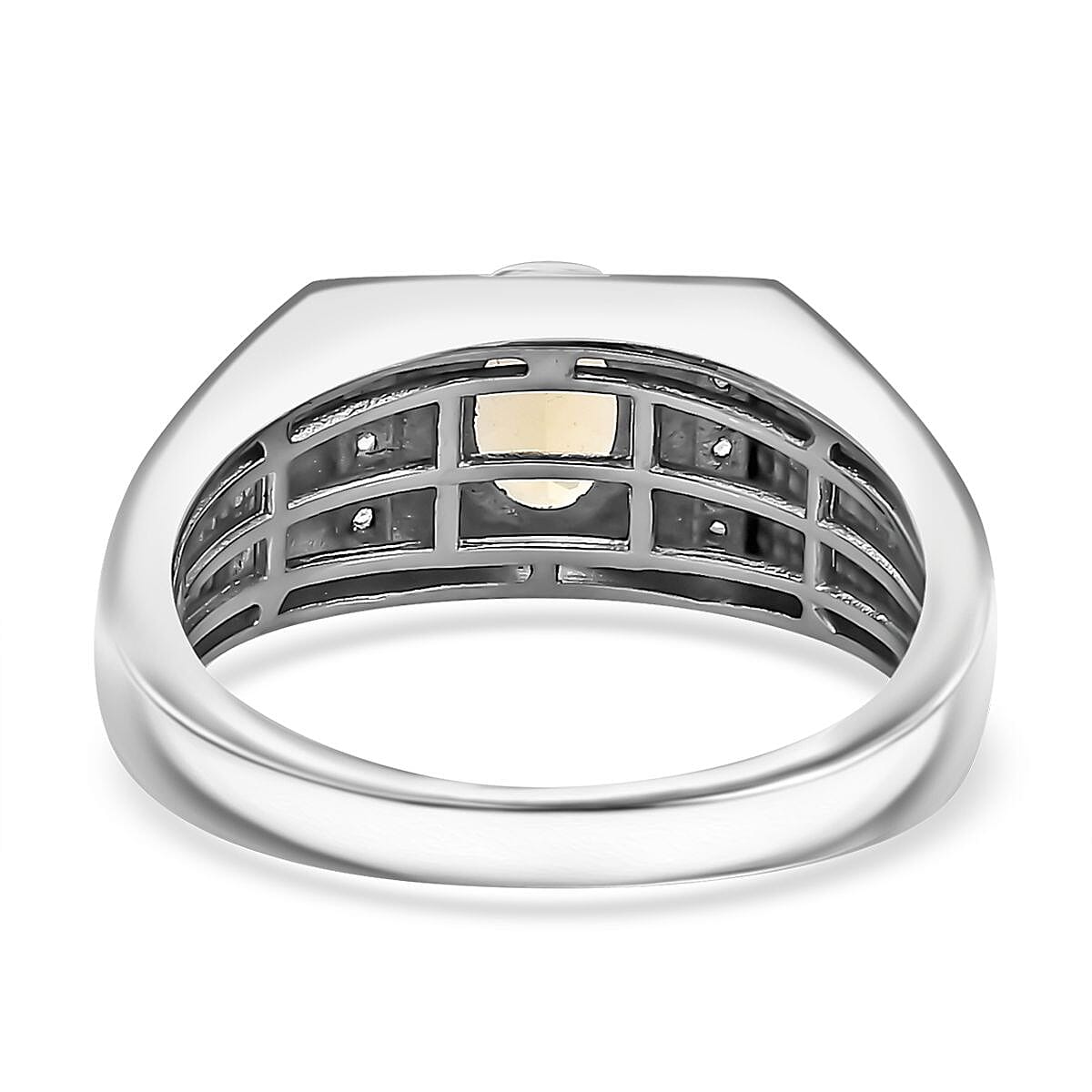 Brazilian Heliodor and White Zircon Men's Ring in Platinum Over Sterling Silver (Size 10.0) 0.85 ctw