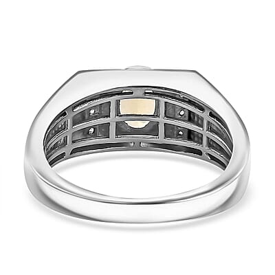 Brazilian Heliodor and White Zircon Men's Ring in Platinum Over Sterling Silver (Size 10.0) 0.85 ctw