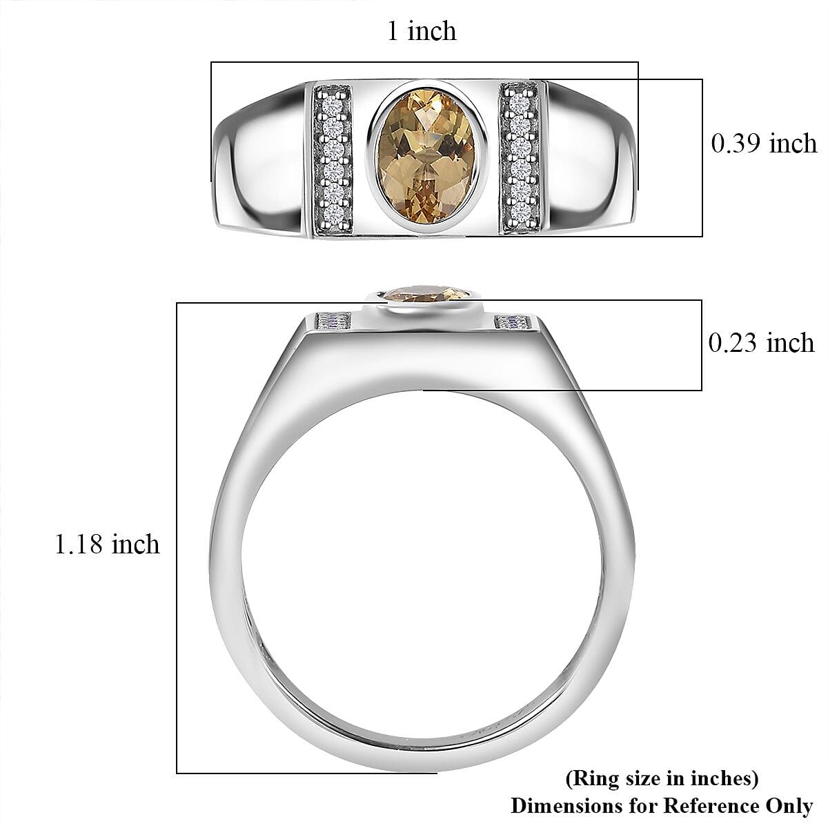 Brazilian Heliodor and White Zircon Men's Ring in Platinum Over Sterling Silver (Size 10.0) 0.85 ctw