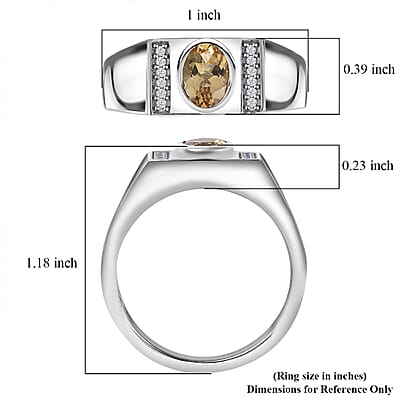 Brazilian Heliodor and White Zircon Men's Ring in Platinum Over Sterling Silver (Size 10.0) 0.85 ctw
