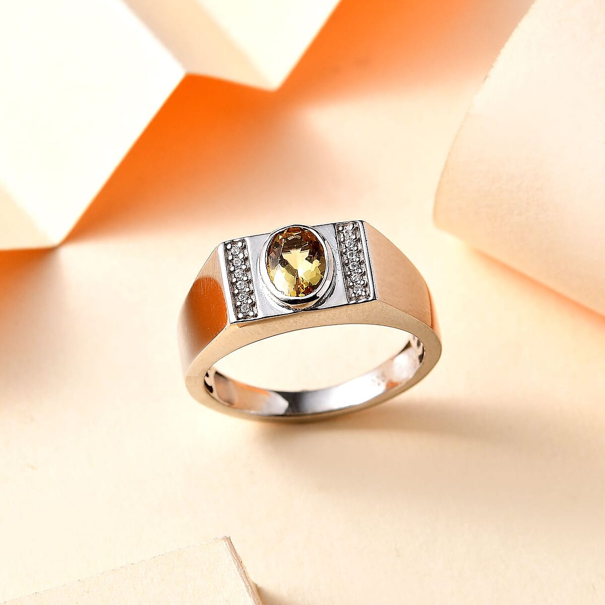 Brazilian Heliodor and White Zircon Men's Ring in Platinum Over Sterling Silver (Size 14.0) 0.85 ctw image number 1