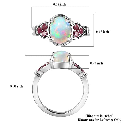 Premium Ethiopian Welo Opal and Niassa Ruby (FF) Ring in Platinum Over Sterling Silver (Size 10.0) 1.50 ctw