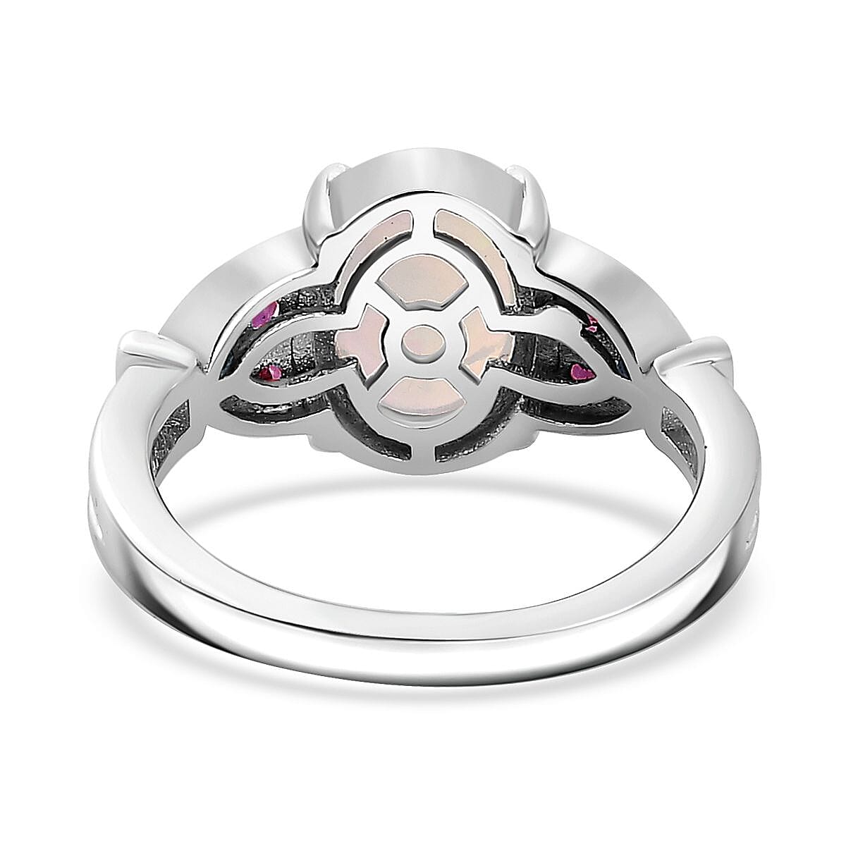 Premium Ethiopian Welo Opal and Niassa Ruby (FF) Ring in Platinum Over Sterling Silver (Size 9.0) 1.50 ctw
