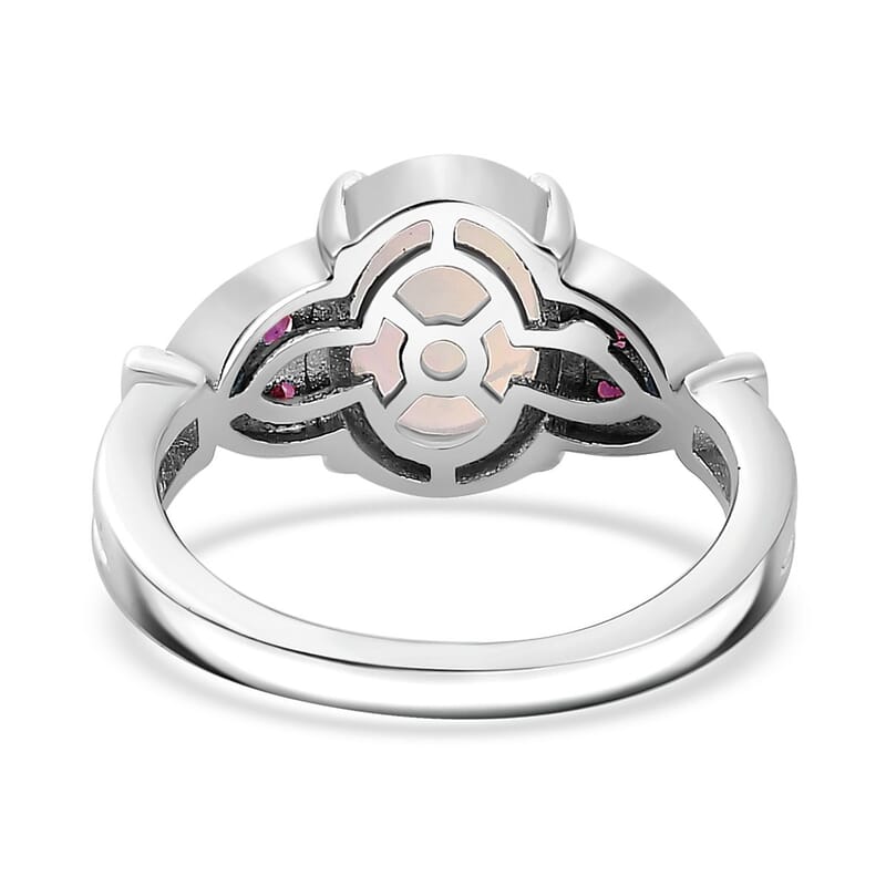 Premium Ethiopian Welo Opal and Niassa Ruby (FF) Ring in Platinum Over Sterling Silver (Size 9.0) 1.50 ctw