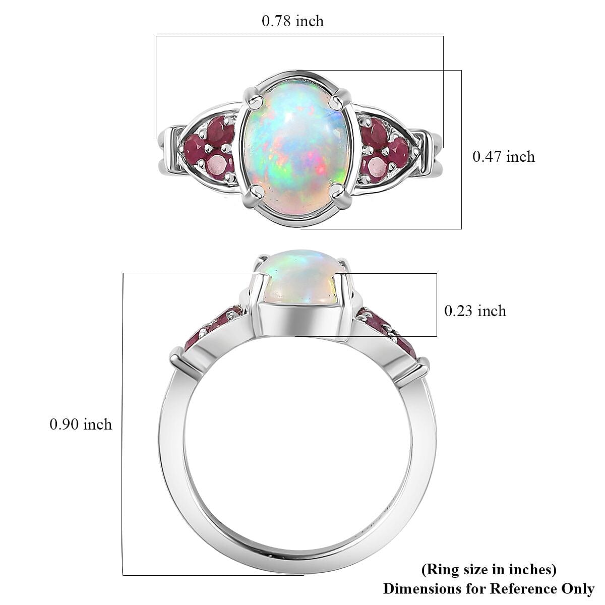 Premium Ethiopian Welo Opal and Niassa Ruby (FF) Ring in Platinum Over Sterling Silver (Size 9.0) 1.50 ctw