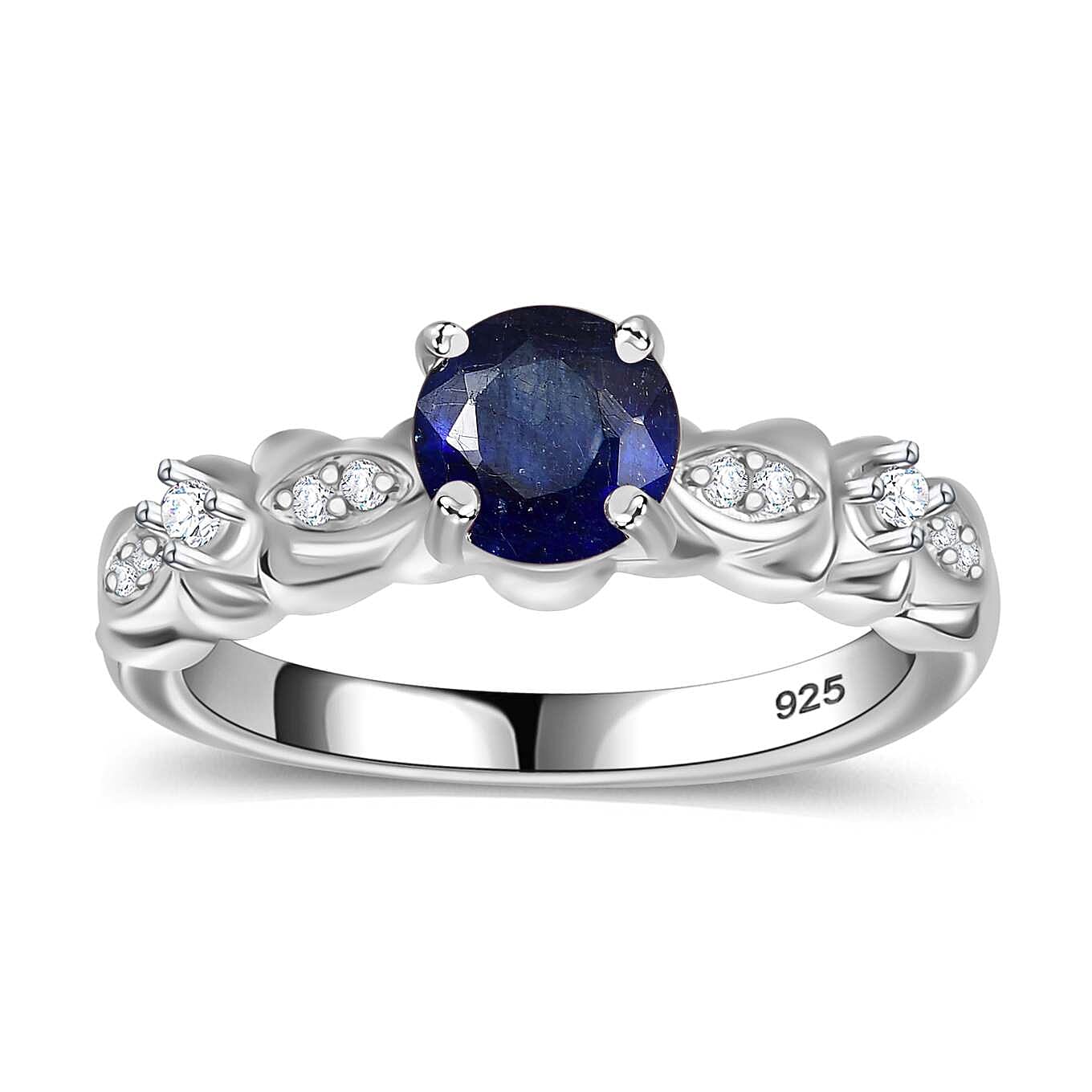 Masoala Sapphire (D) and White Zircon 1.50 ctw Ring in Rhodium Over Sterling Silver (Size 11.5)