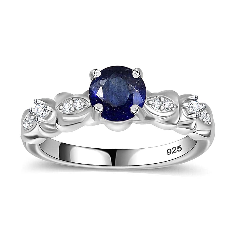 Masoala Sapphire (D) and White Zircon 1.50 ctw Ring in Rhodium Over Sterling Silver (Size 11.5)