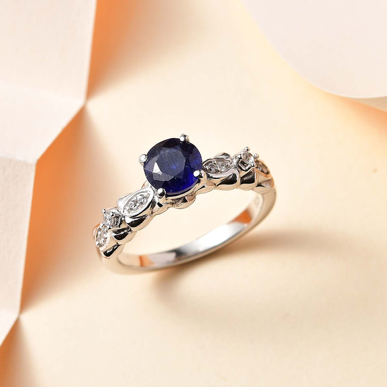 Masoala Sapphire (D) and White Zircon 1.50 ctw Ring in Rhodium Over Sterling Silver (Size 11.5)